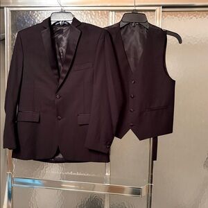 Black boys Two-Button Satin Lapel Suit Jacket and vest